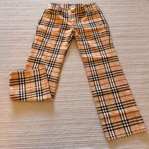 Burberry Womens Blue Label Nova Check Pants Beige Plaid Straight Leg 38EU / 0 US